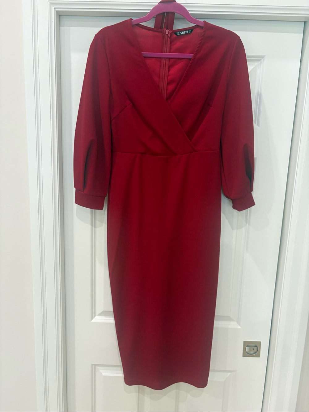 SHEIN Burgundy/Red Midi Dress – Long Sleeve Wrap Front- Like New